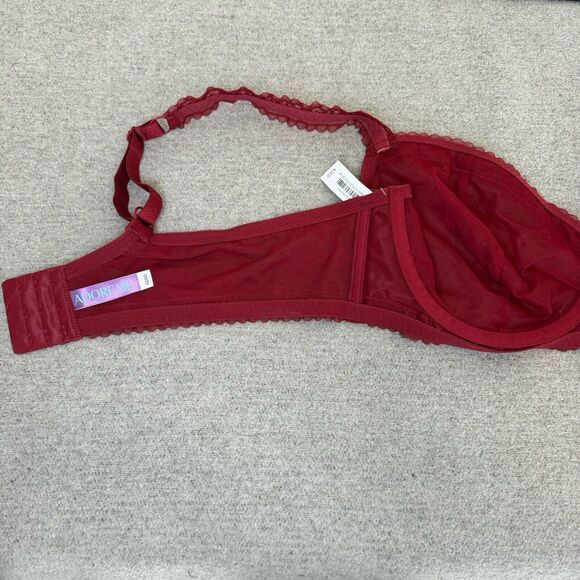 Adore Me Bra Women 42DD Red Lace Sheer Balconette Underwire Unlined Lingerie NEW - Picture 5 of 9